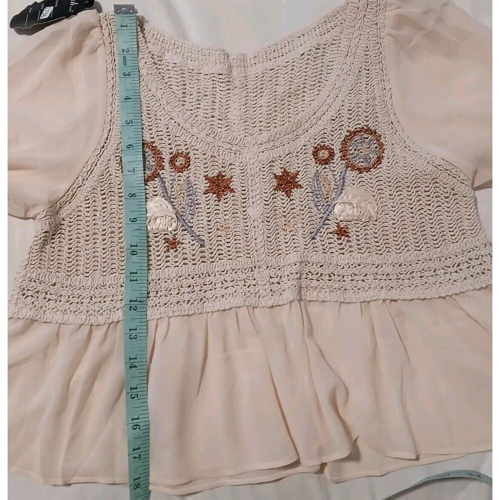 NWT Baby Doll Korean Boho Sheer Crochet Top/Blouse with Embroidery for Women-S - Picture 7 of 8